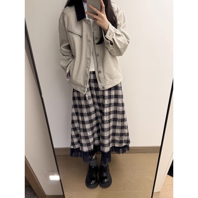 美式复古水洗拼接领工装外套女2025秋季新款宽松休闲短款夹克上衣|undefined