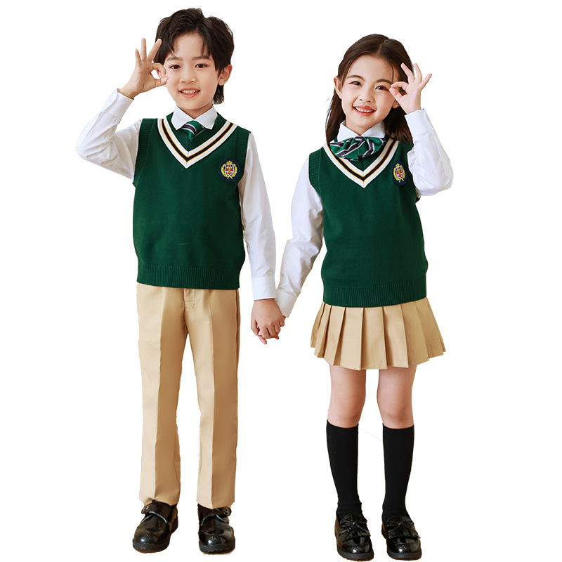 Jardín de Infantes ropa de primavera y otoño ropa de estilo británico estudiante de la escuela primaria Clase de verano uniforme escolar traje de uniforme de la clase de los niños traje de tres o cuatro piezas