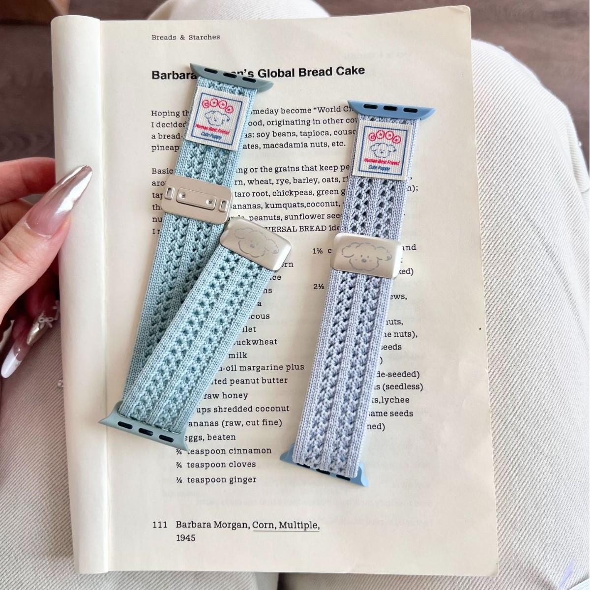 Suitable for iWatch Watch with ins style Japanese and Korean line puppy nylon knitted double loop simple magnet buckle S10