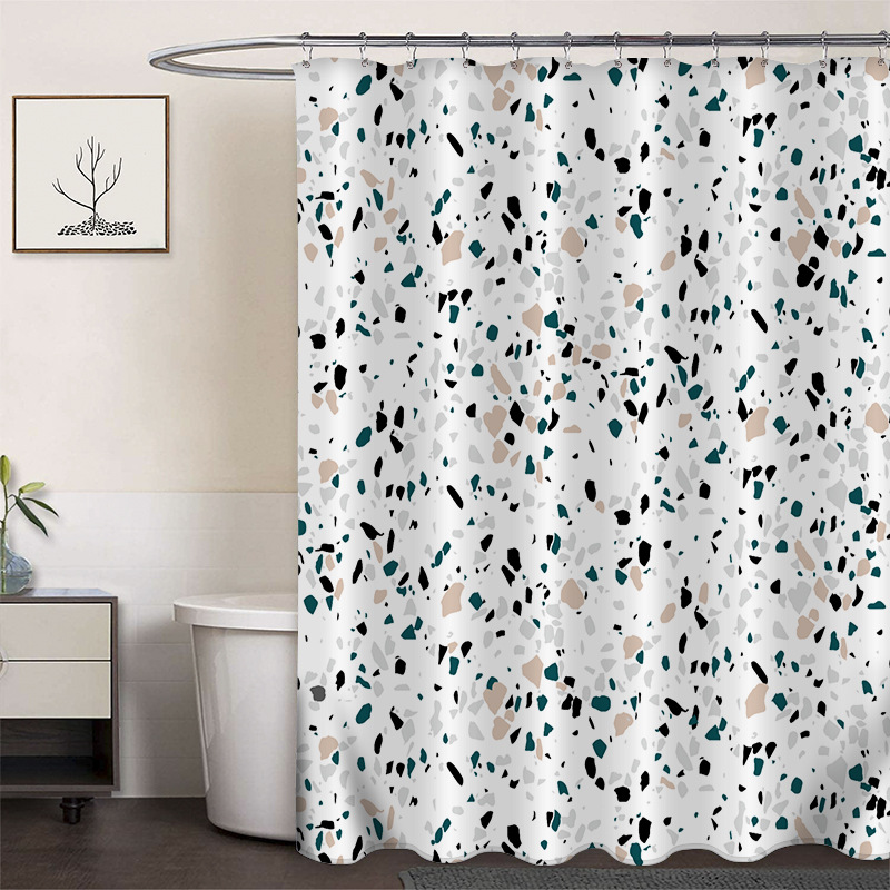 Cortina de ducha de poliéster impresa con hebilla de cortina de ducha de plástico baño cuarto de baño cortina de partición impermeable a prueba de moho