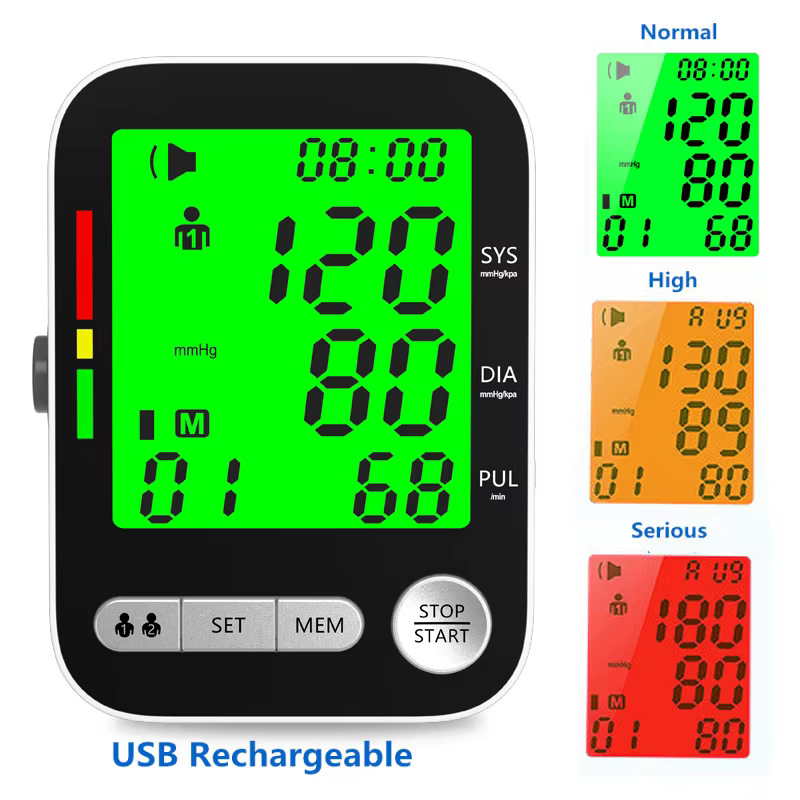 Exportación transfronteriza LCD retroiluminación blanca mostrador de presión inteligente de brazo esfigmomanómetro multifuncional de sangre electrónica doméstica