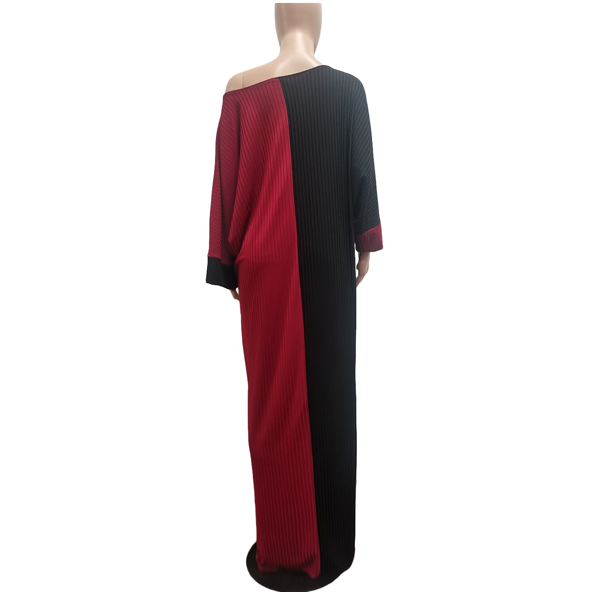 Sexy Loose Stitching Contrast Color Sloping Shoulder Dress