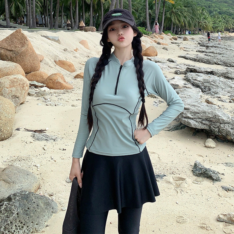 Women's Two-Piece Long-Sleeve and Long-Pants Diving Suit, Sun-Protective, Conservative, Quick-Dry Surfing Suit, Snorkeling Suit, Rash Guard, Sports Swimsuit for Women