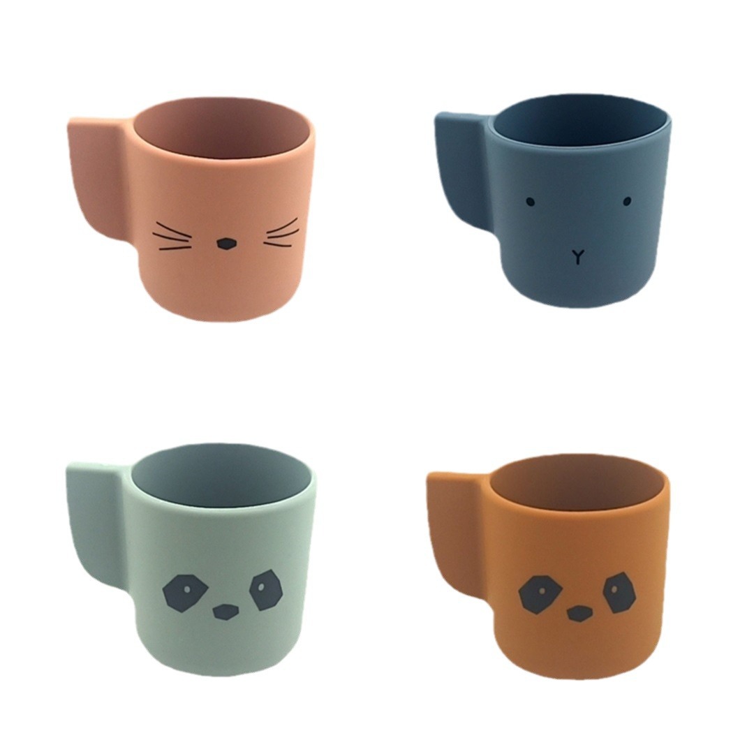 Al por mayor de silicona de grado alimenticio pequeña taza de agua hogar bebé taza de beber niños cepillado enjuague bucal taza logotipo imprimible