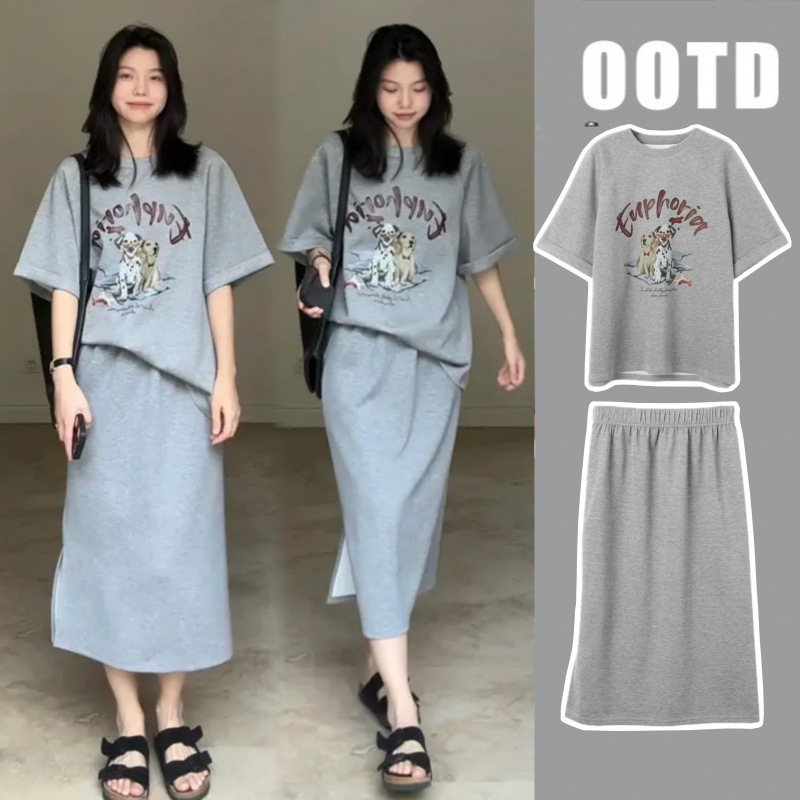 Pregnant Women's Casual Skirt suit Summer Fashionable Short-sleeved T-shirt Top Skirt Sports Two-piece Set for Women
