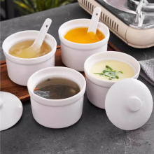 简约炖盅4寸陶瓷蒸蛋碗家用带盖隔水燕窝补品炖罐酒店炖汤甜品碗