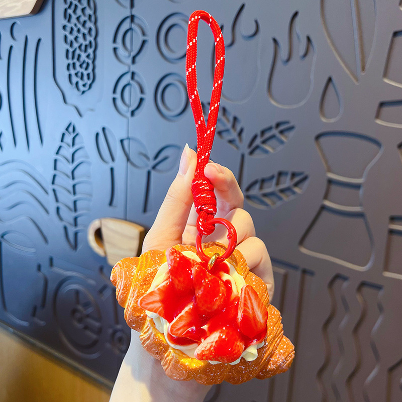 Simulación horneado pan sándwich de frutas llavero colgante creativo PU puede celebrar la comida bolsas de juguetes llavero colgante pequeño