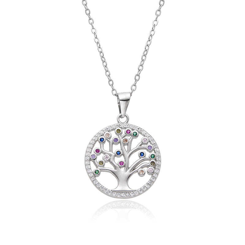 Collar con colgante Árbol de la Vida de plata de ley S925 con incrustaciones de circonita para mujer, estilo europeo y americano, lujo ligero, cadena de suéter de alta gama, venta al por mayor transfronteriza. image 6
