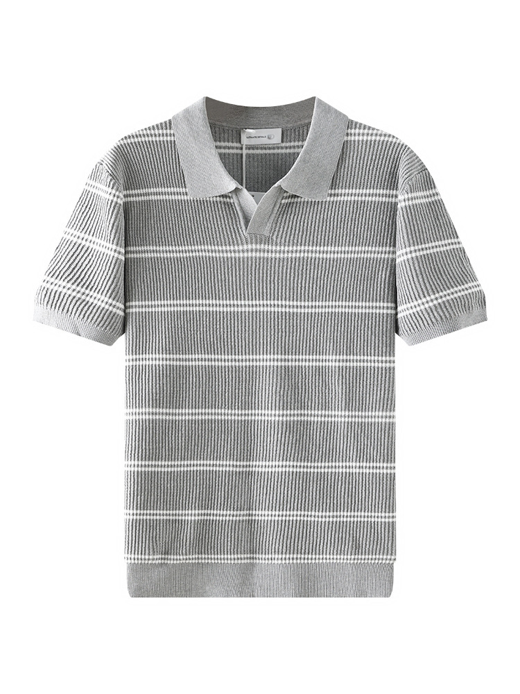 Europa y los Estados Unidos transfronterizos de verano hombre con solapa rayada hielo polo camiseta de negocios casual alta sensación de mangas cortas prendas de punto para hombres