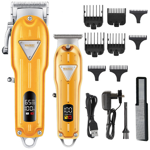 Cross-border full metal electric push shear LCD digital men's hair clipper salon powerful driving carving oil trimmer