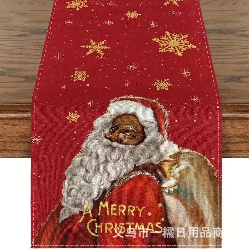 国境を越えて人気のクリスマステーブル旗サンタクロースヘラジカ雪だるま亜麻プリント客間茶卓装飾品|undefined
