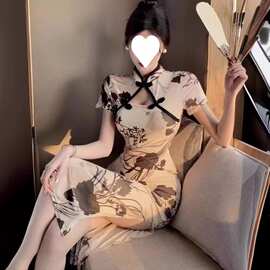 时尚旗袍甜美你去少女复古印花气质收腰显瘦中式连衣裙女夏季