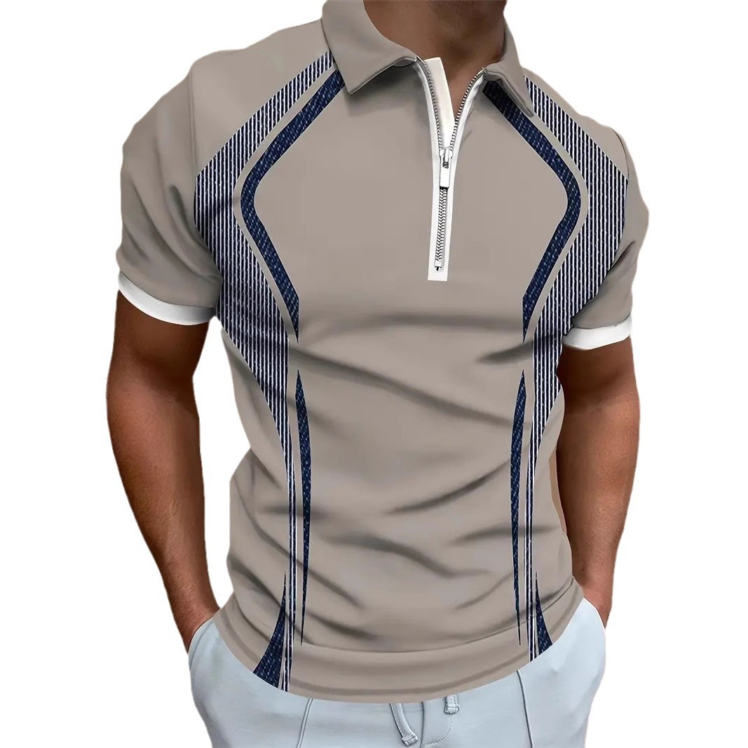 Camisa POLO con cremallera de manga corta con estampado digital 3D para hombre de verano transfronterizo de estilo deportivo y casual patrón geométrico MB13