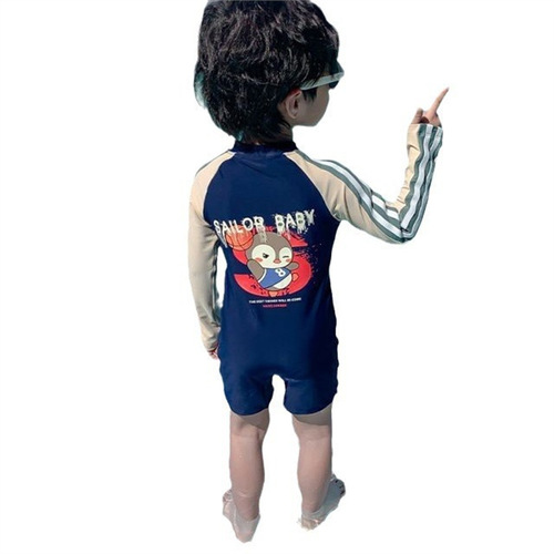 Children's swimwear for boys, long-sleeve quick-dry 2025 one-piece swimsuit for babies and young children, beach and sand swimwear