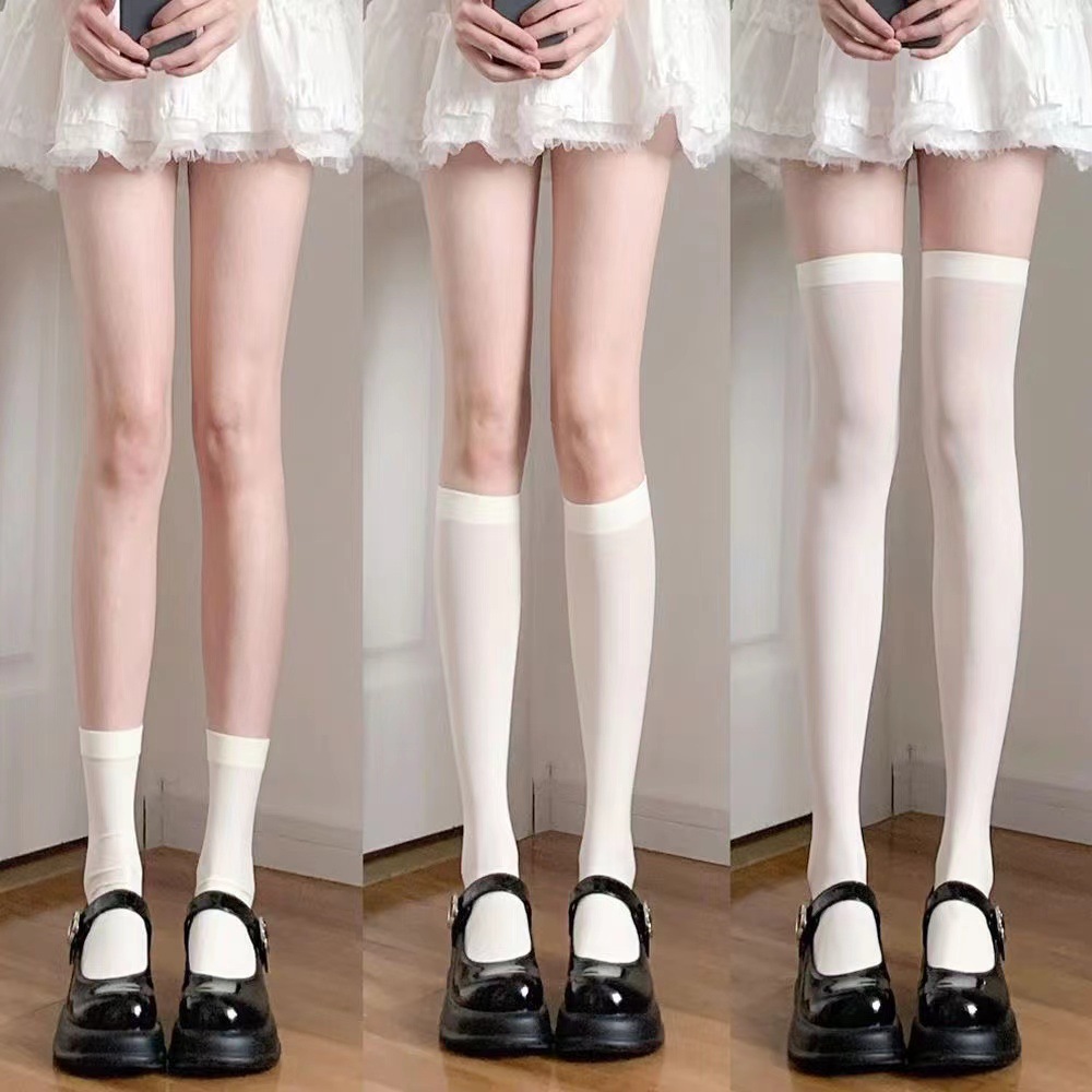 Calcetines de mujer calcetines de pantorrilla media pantorrilla verano finas medias de terciopelo blanco y negro sobre la rodilla JK calcetines de pila de estilo japonés al por mayor