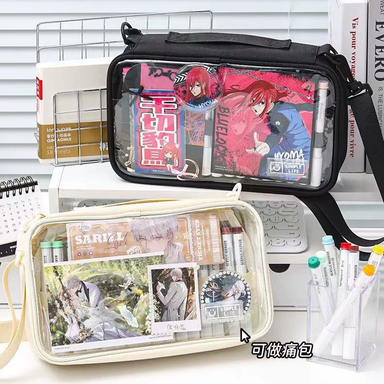 Capacious Marker Organizer Bag, Transparent Front, 64-Pen Capacity, Handheld & Shoulder Strap