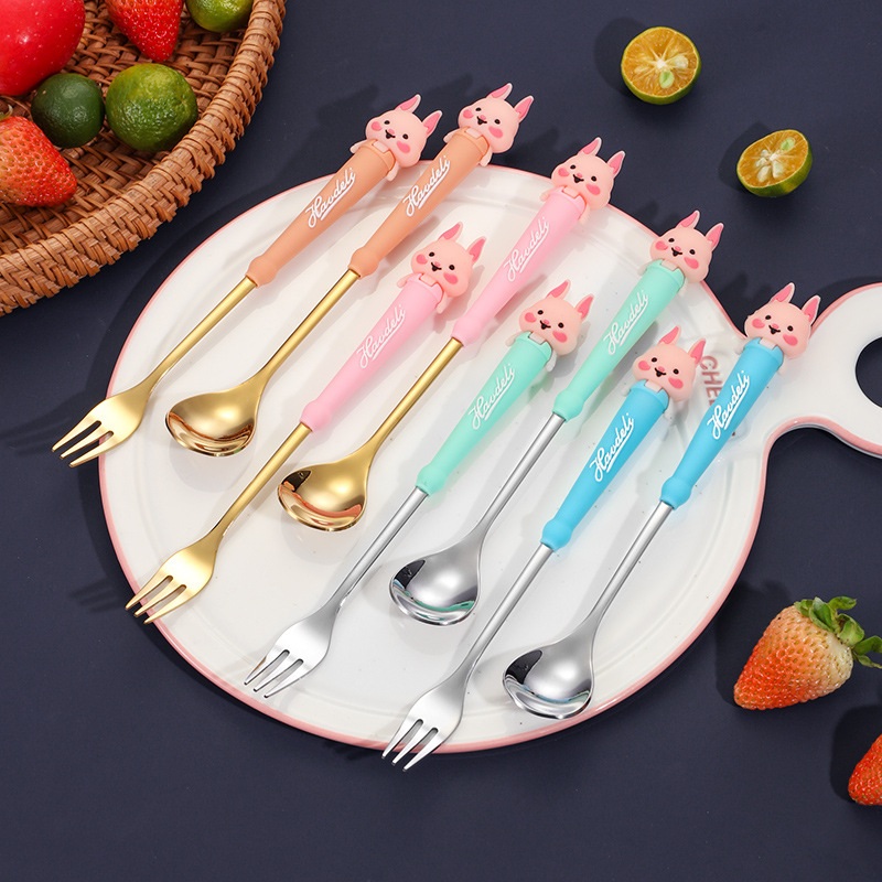304 stainless steel coffee spoon long handle spoon high-end aesthetic cartoon rabbit dessert spoon stirrer spoon children's small spoon
