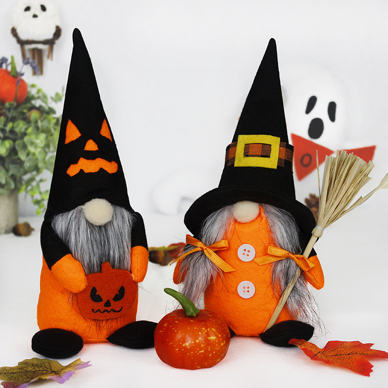 Transfronterizo nuevos suministros de decoración de halloween con calabaza muñeca sin rostro escoba muñeca enana adornos de decoración de fiesta