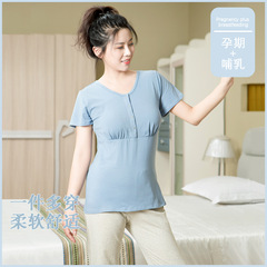 授乳上着半袖妊婦パジャマ単品ホームウェア産後授乳tシャツ春夏薄手純綿半袖
