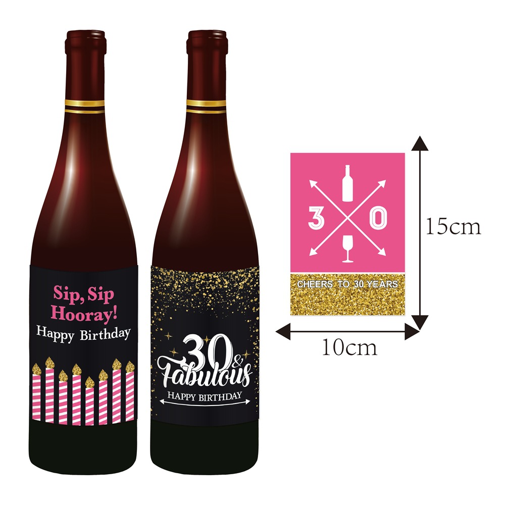 Etiqueta engomada de decoración de botella de vino de fiesta de cumpleaños de 30 años Etiqueta engomada creativa de botella de vino de fiesta de cumpleaños de 50 años