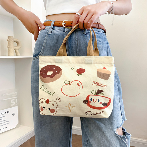 2024 new cute cartoon Japanese canvas bag tutoring bento bag women's bag handbag