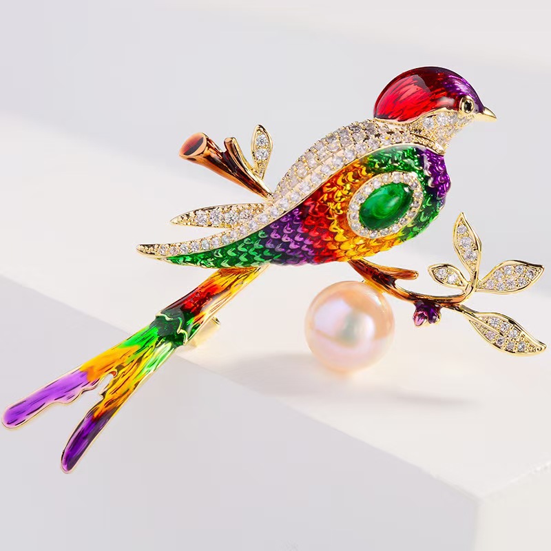 Chinese Style Enamel Magpie Brooch Advanced Sense Mixed Color Animal Corsage Accessories Cheongsam Pins Direct for Cross-border