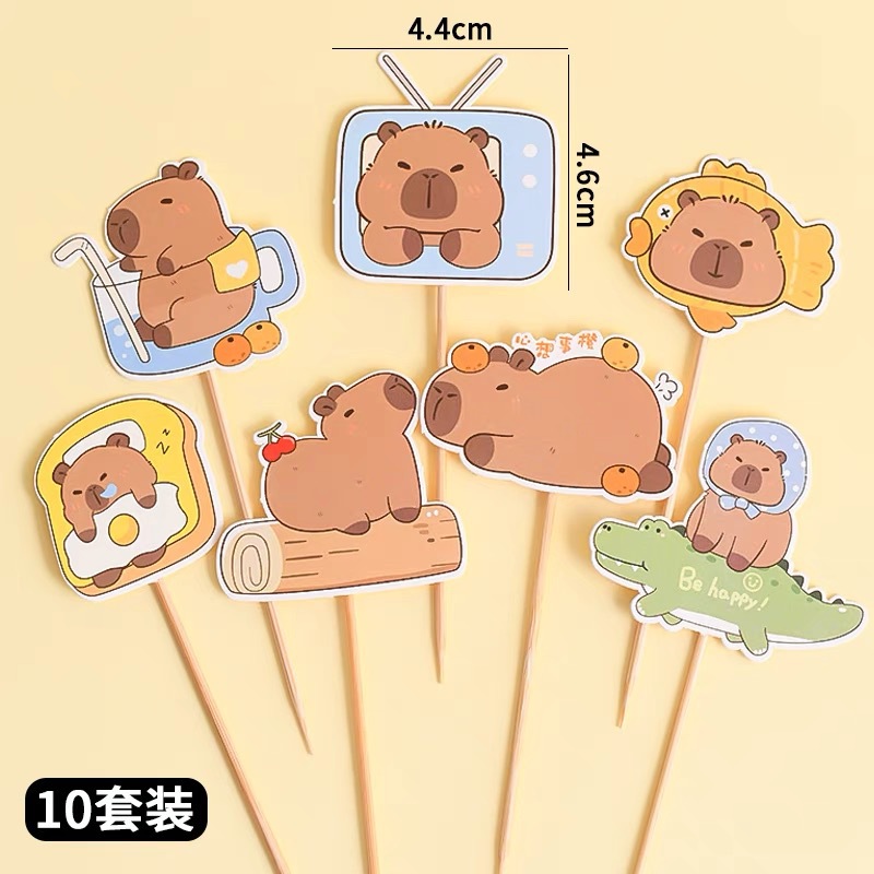 Decoración de pastel de cumpleaños para niños lindo conejillo de indias Kapibala decoración de marca para hornear postre vestido de mesa