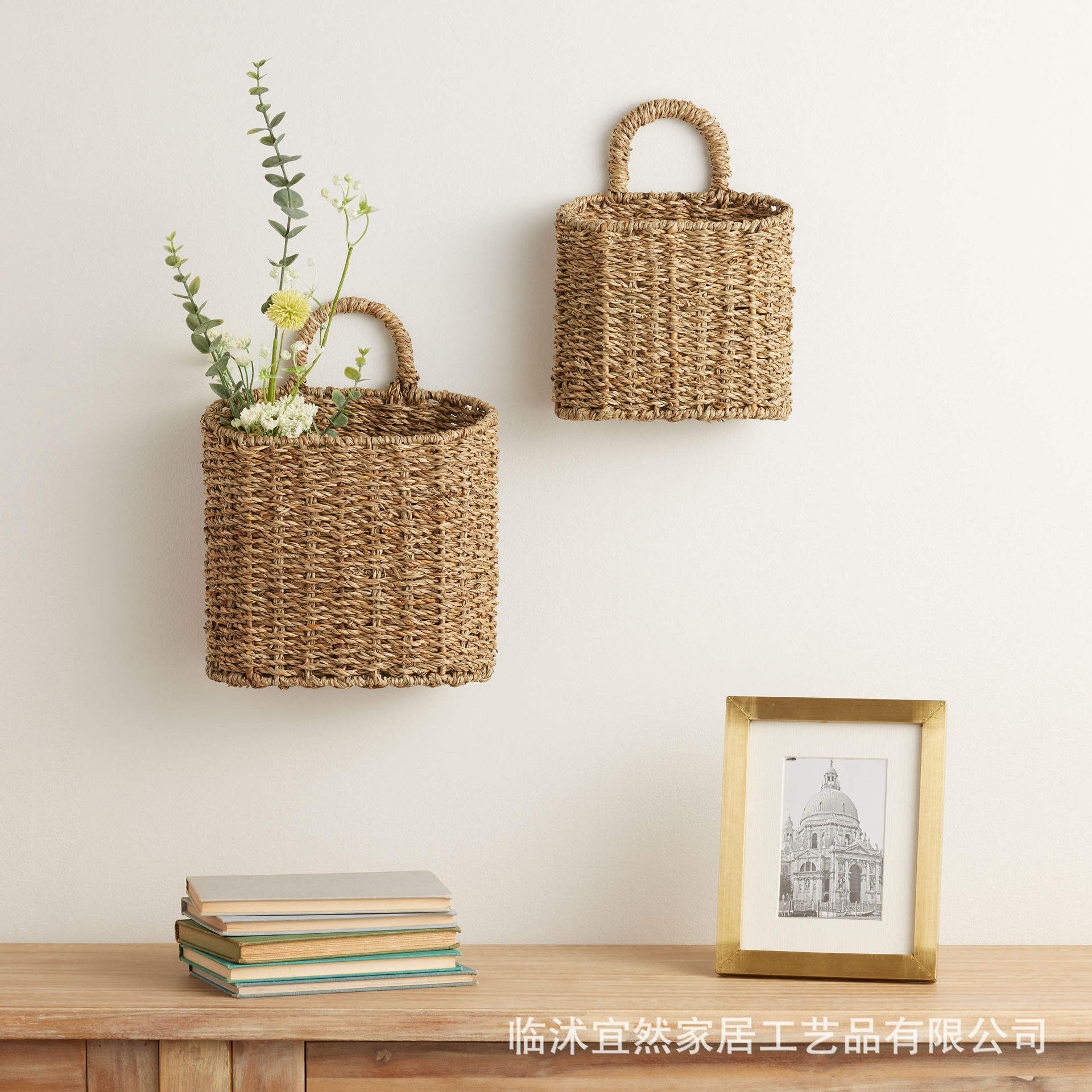 Cestas de pared de paja nórdica personalizadas tejidas a mano creativas de decoración de pared para el hogar cestas de flores colgadas de llaves cestas