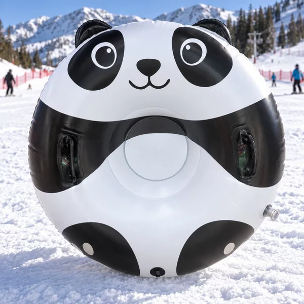 Cross-border, new inflatable snow ring, cold-resistant and thickened, with a panda graffiti design, round shape, for winter outdoor snow play