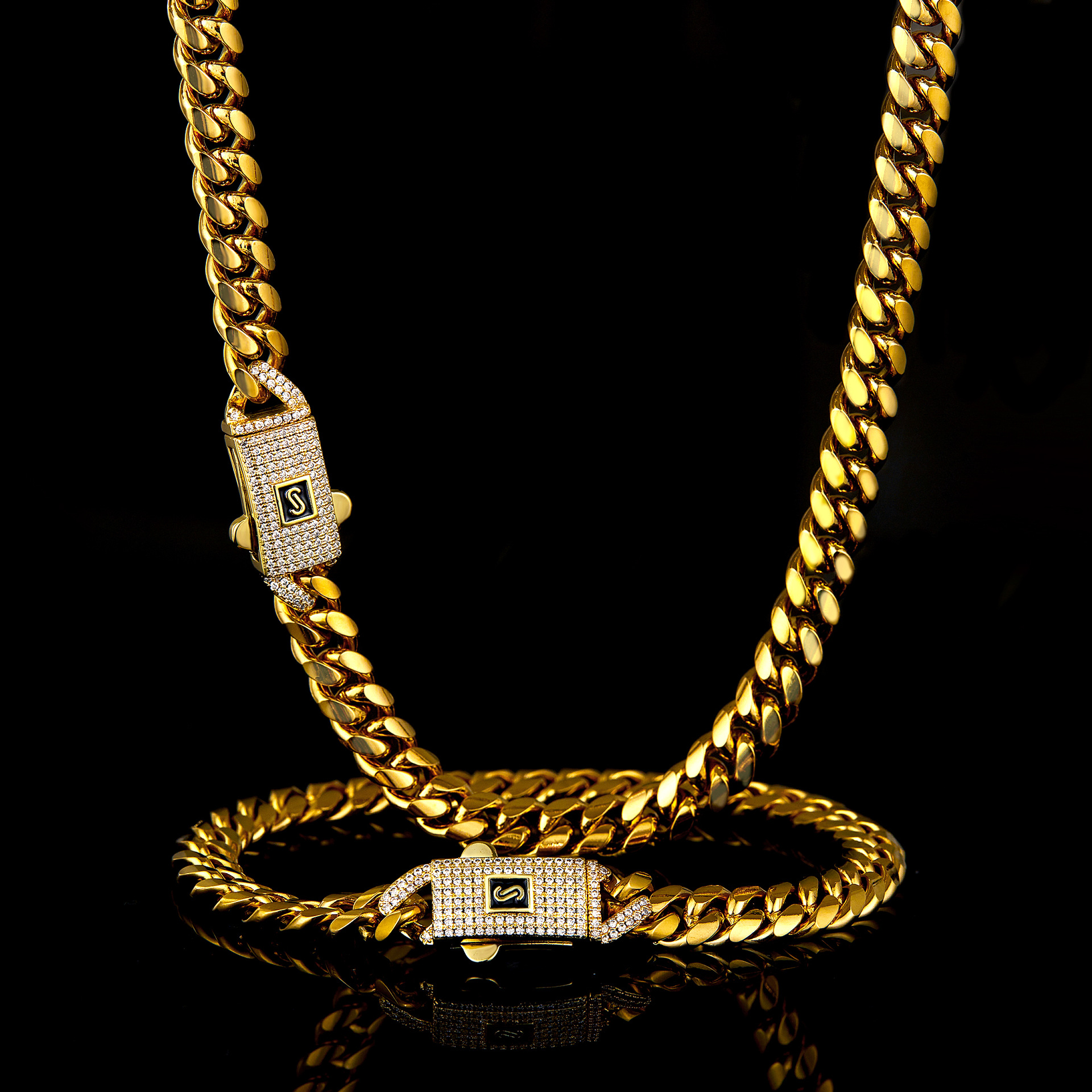 Necklace Classification Hip-Hop Classic Style Solid Color 304 Stainless Steel Polishing Plating Inlay Zircon 18K Gold Plated Men's Necklace Men Chain Necklaces
