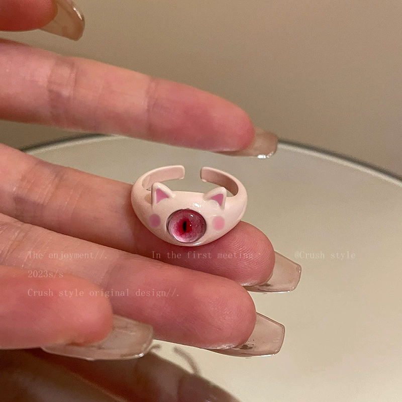 Fuchsia cute monster, design ring, wide color palette, 2024 years, new collection, on index finger