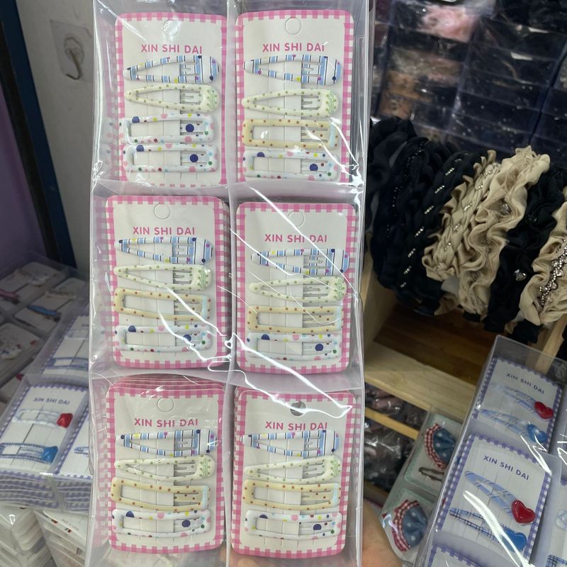 蓝色格子4个装发夹成人BB夹侧边碎发夹小女孩前额漂亮小发夹刘海|undefined