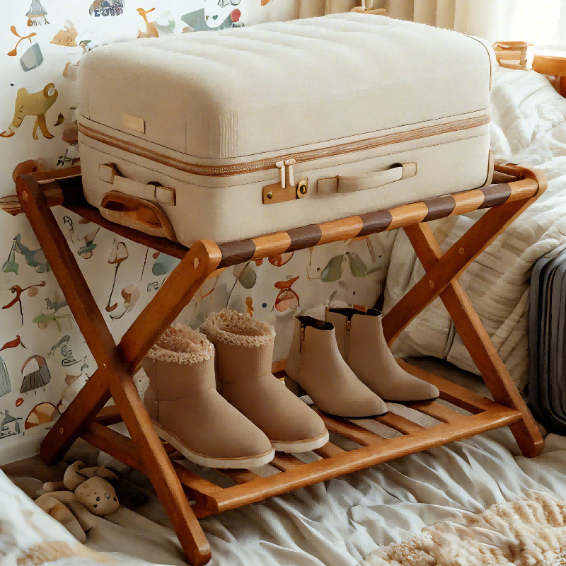 Hotel Luggage Rack, Home Hotel and B&B High-End Bedroom Folding Storage Rack, Bamboo Guest Room Luggage Rack