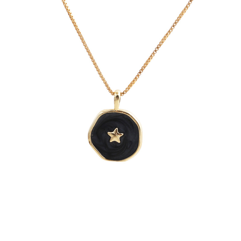 Retro copper dripping oil star and moon pendant necklacepicture8