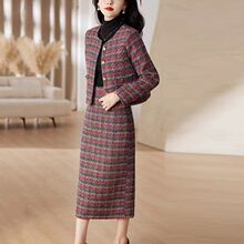 时尚小香风套装裙两件套女士中年薄外套上衣单裙名媛很高级感修身