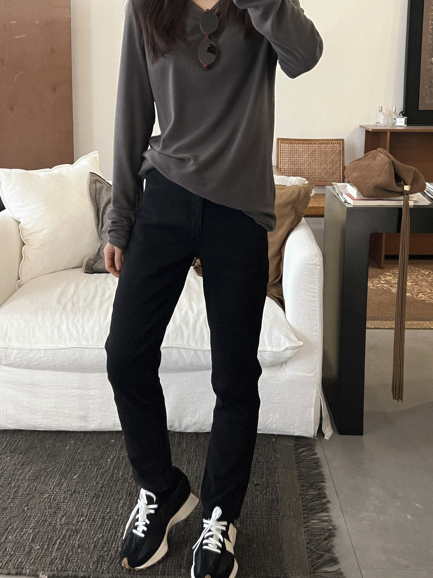 Fleece denim elastic winter trousers