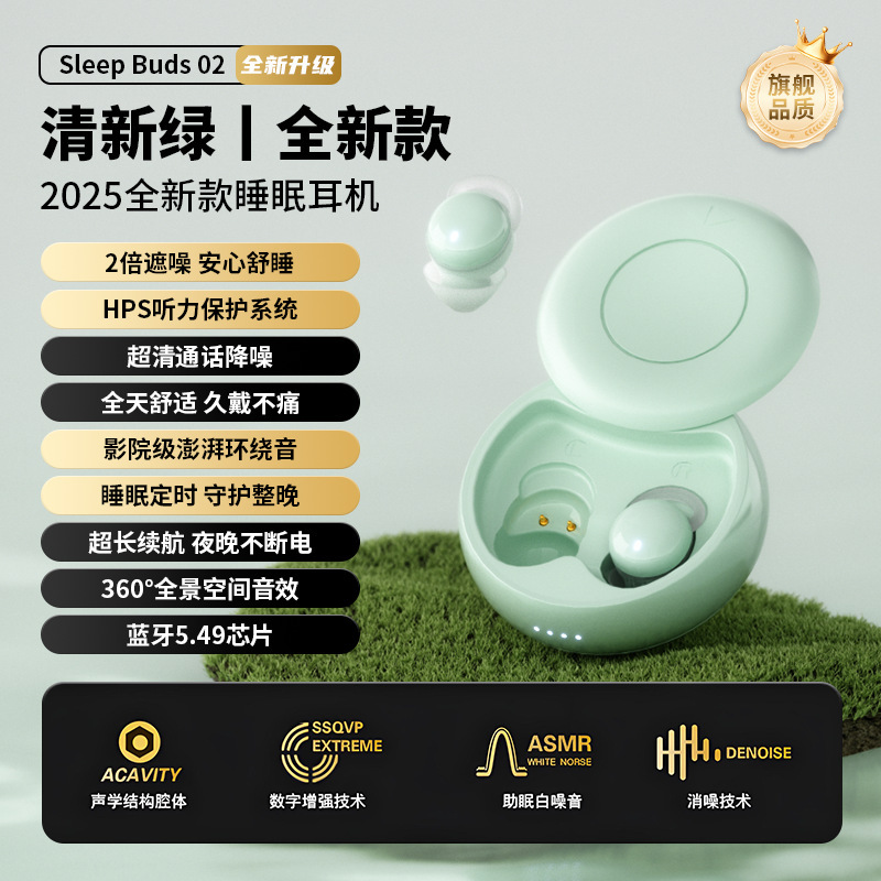 2025 外国貿易新ホットスタイルスリーピングヘッドフォンワイヤレス Bluetooth スマートノイズリダクション非圧迫耳ランニング横向き寝ユニバーサル|undefined