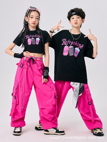 Street Dance Children's Dance Fashion Dress Boys 'Street Pop Hip Hop Set Girls' Jazz Dance Drum Set Fashion Show Performance Dress Cool
