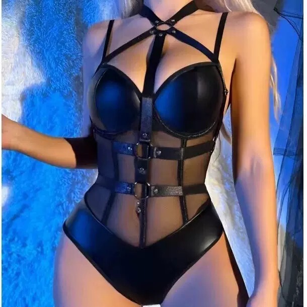 2025 European and American Hot-Selling New Pu Cross-Strap Halter Sexy Jumpsuit for Women