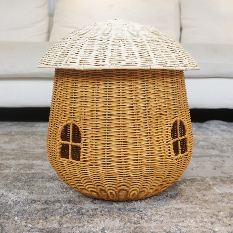 Cesta de almacenamiento de hongos de estilo nórdico de caña de bambú para niños muñecas de peluche caja de almacenamiento de juguetes de deslizamiento de cestas de almacenamiento