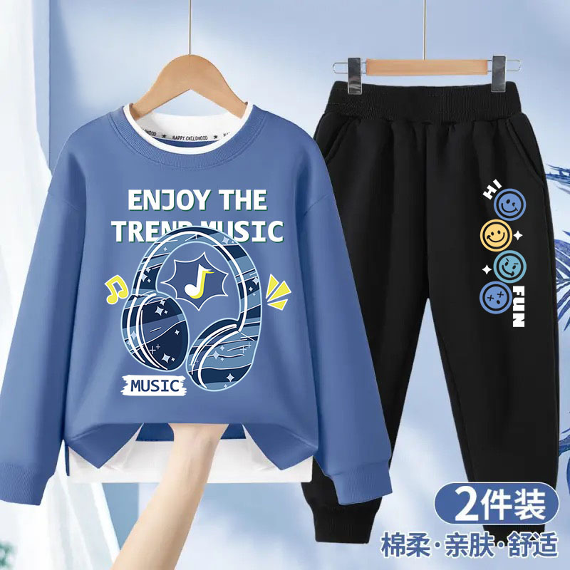 Children's Spring and Autum Handsome Casual Fake Two-Piece Boy Suit 2025 New Boys Korean Style Outer Wear Two-Piece Trendy Set Children's Spring and Autum Handsome Casual Fake Two-Piece Boy Suit 2025 New Boys Korean Style Outer Wear Two-Piece Trendy Set
