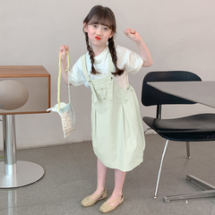 女童裙子套裝2024新款背帶裙夏款小女孩學院風夏裝兒童夏季連衣裙