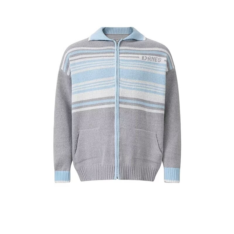Cross-Border Autumn New Style Versatile Color-Blocking Knitted Sweater, Age-Reducing Men's Wear, Sea Salt Cream Color Matching Couple's Jacket