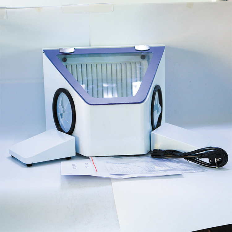 Caja de polvo dental sin sombra gran espacio máquina de chorro de arena pulido cubierta de polvo oral alúmina chorro de arena talla caja de operación