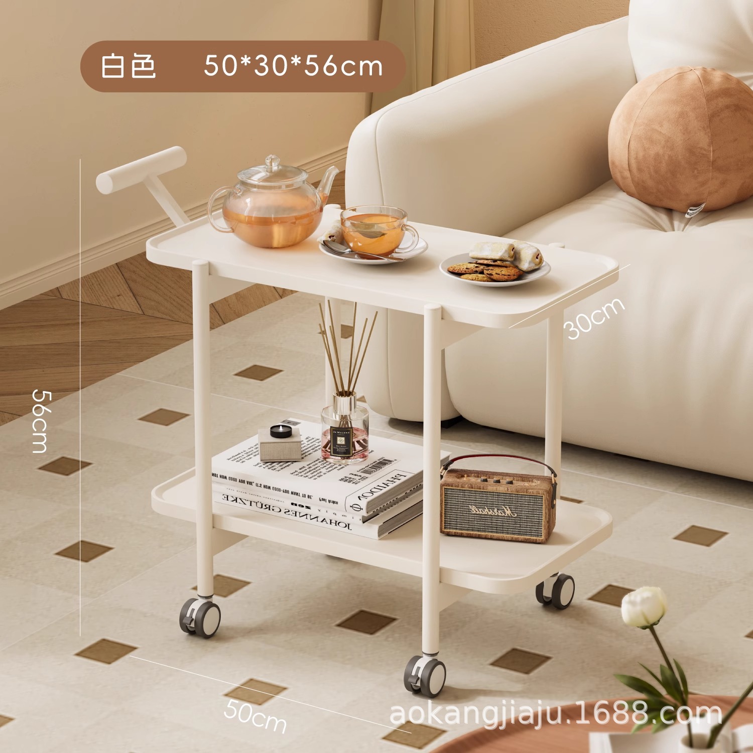사각 트롤리 커피테이블 [화이트] 60_30_56cm