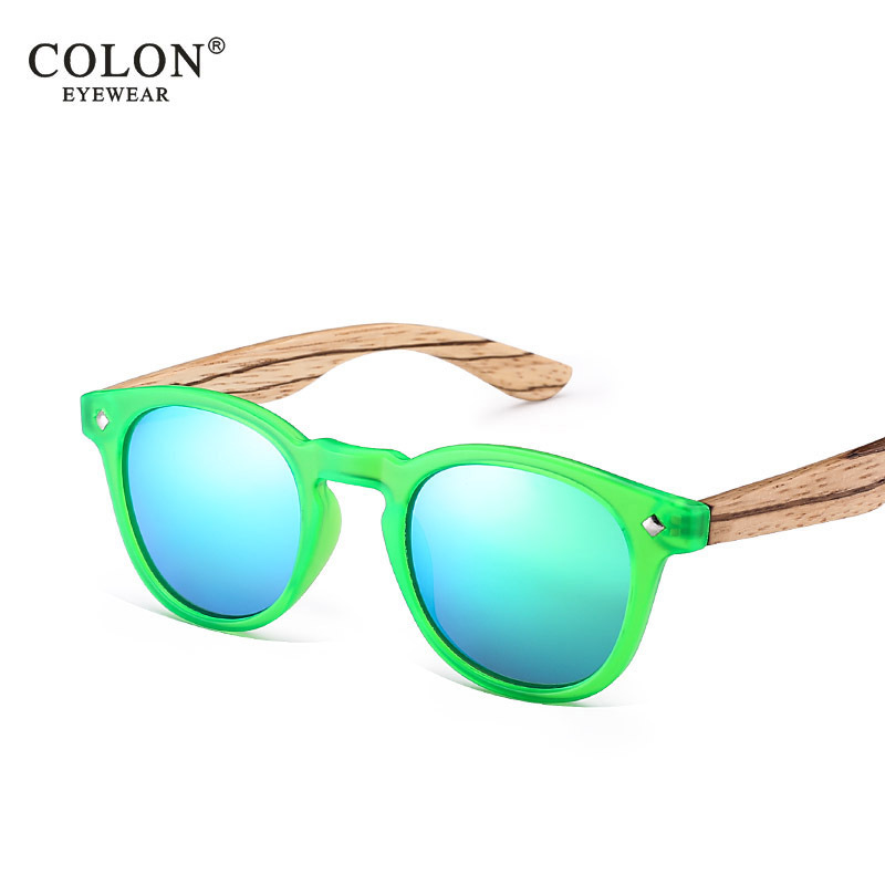 2021竹木兒童太陽鏡偏光炫彩男孩眼鏡圓形木制女孩米釘墨鏡