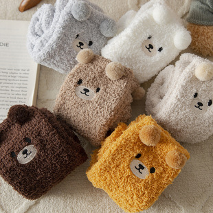 Coral Velvet Socks for Women in Winter Thickeneded Plush Warm Sleep Socks Cute Cartoon Floor Socks Long Tube Socks Spring Melt
