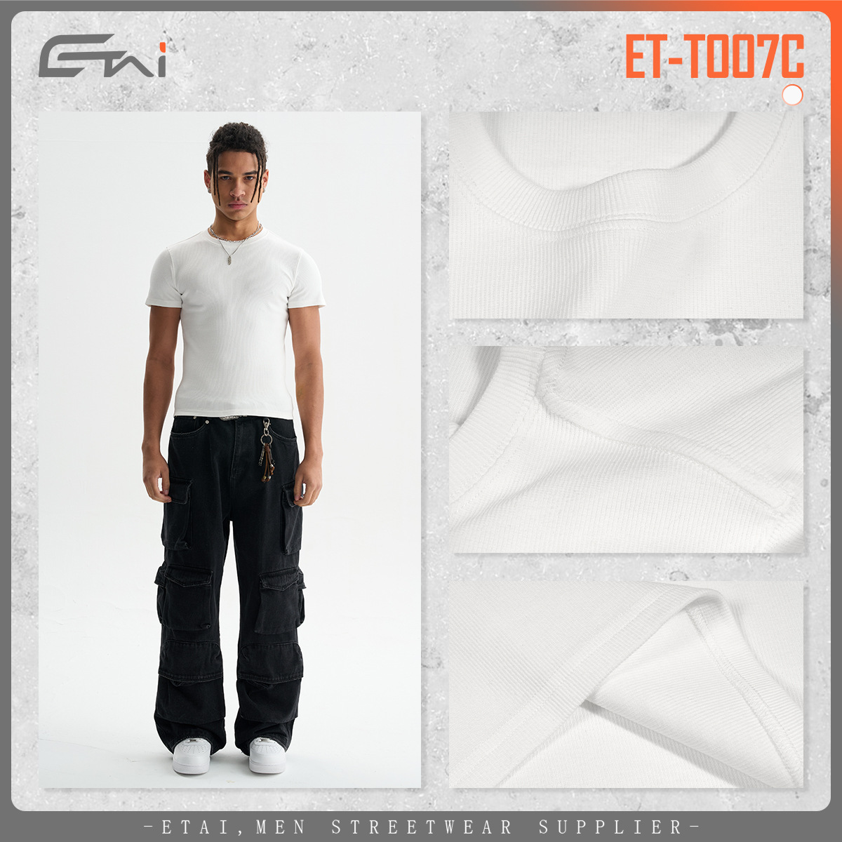 ETAI ropa de hombre tendencia europea y americana de alta calidad ajustada corta rosca de manga corta marca de moda de hombre camiseta de algodón de cuello redondo image 4