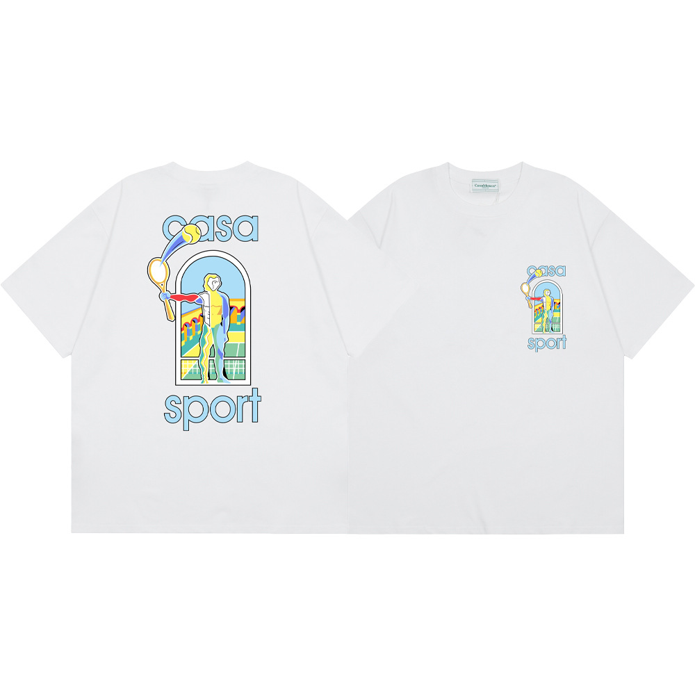 Casa Casablanca manga corta versión correcta ins camiseta de algodón casual de la marca de moda de nicho europea y americana de algodón de la calle