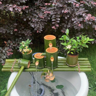 Bamboo water flow machine stone trough basin circulation running water fish pond humidification filter feng shui wheel landscaping beautiful journey